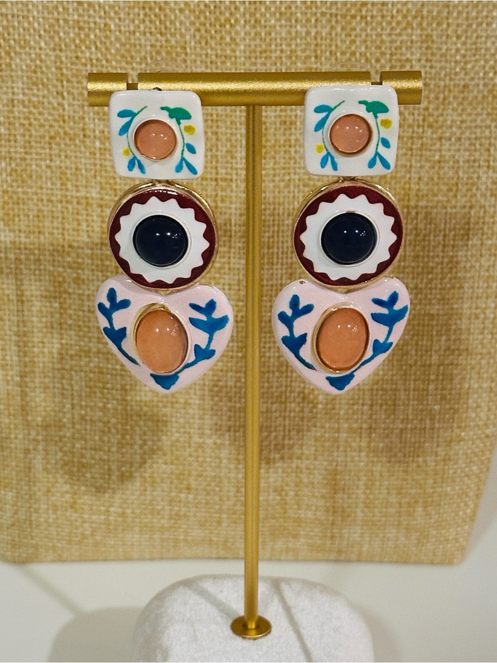 Fashion Jewelry Pink, Peach and Blue Enamel Drop Earrings